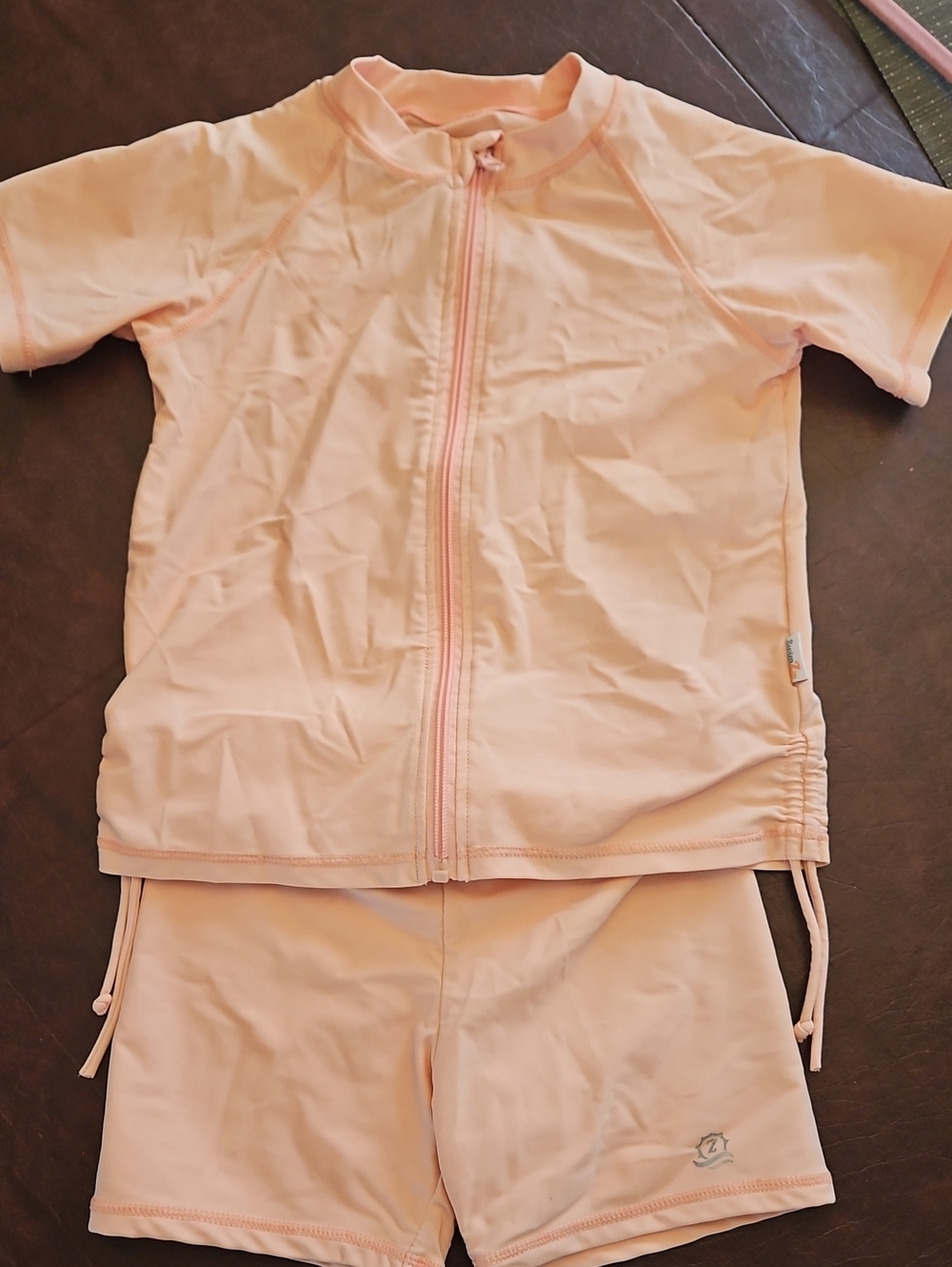 SwimZip Kids Short Sleeve Peach Rash Guard Bathing Suit